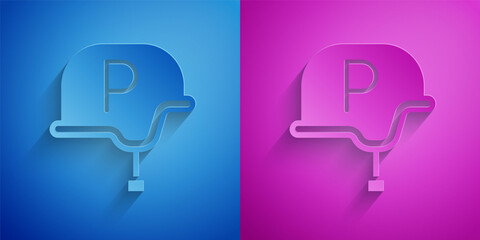 Paper cut War journalist correspondent icon isolated on blue and purple background. Live news. Paper art style. Vector