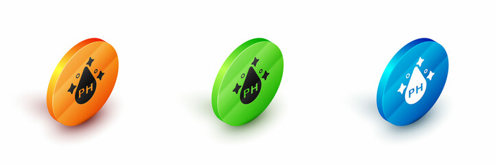 Isometric Organic essential oil for hair care treatment icon isolated on white background. Hair growth oil. Circle button. Vector