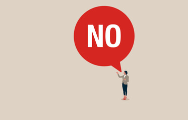 Woman says no. Symbol of refusal, rejecting abuse, harassment and violence. Vector illustration concept.