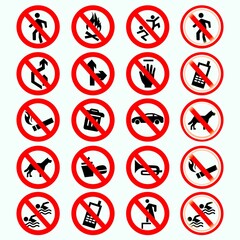 Set of red prohibition sign. Stop symbol