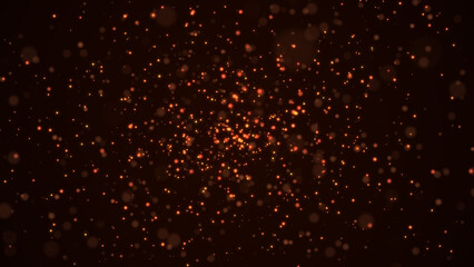 Dust particles with bokeh effect on dark background. Abstract magic background. Starry sky. 3d rendering.