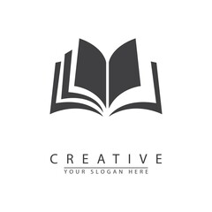 Open book sign icon or logo design with single black color vector drawing