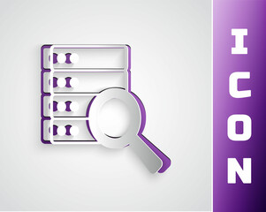 Paper cut Server, Data, Web Hosting icon isolated on grey background. Paper art style. Vector