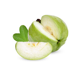 Fresh Guava fruit with leaves isolated on white background