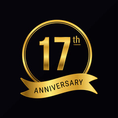 17th anniversary logo golden color for celebration event, wedding, greeting card, invitation, round stamp