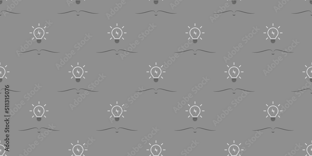 Poster seamless rows of simple grey open books with light bulbs above - modern style texture on grey backgr