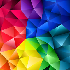 Obraz premium Polygonal rainbow mosaic background. Abstract low poly vector illustration. Triangular pattern in halftone style. Template geometric business design with triangle for poster, banner, card, flyer