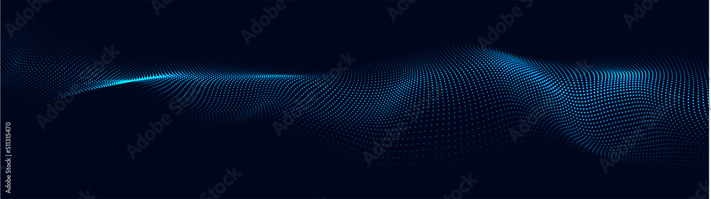 Fototapete a moving digital 3d wave. futuristic dark background with dynamic blue particles. the concept of big
