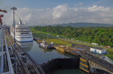 Silver Spirit transit passage through locks of famous Panama Canal on cruiseship cruise ship liner...