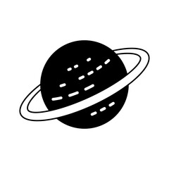 The planet icon. A black silhouette of a planet with a ring. The vector illustration is isolated.