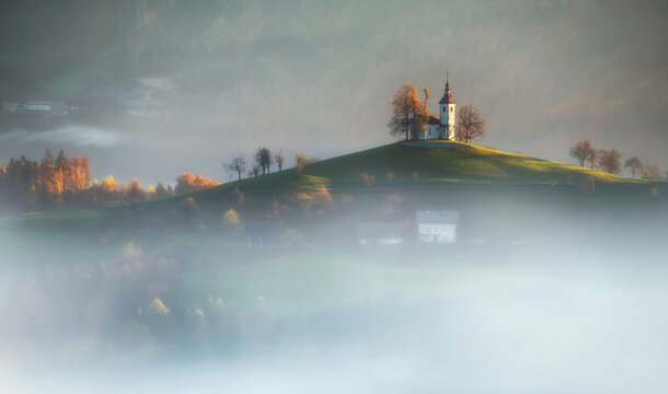 Saint Thomas church in Slovenia at sunrise
