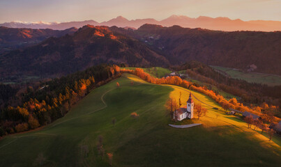 Saint Thomas church in Slovenia at sunrise
