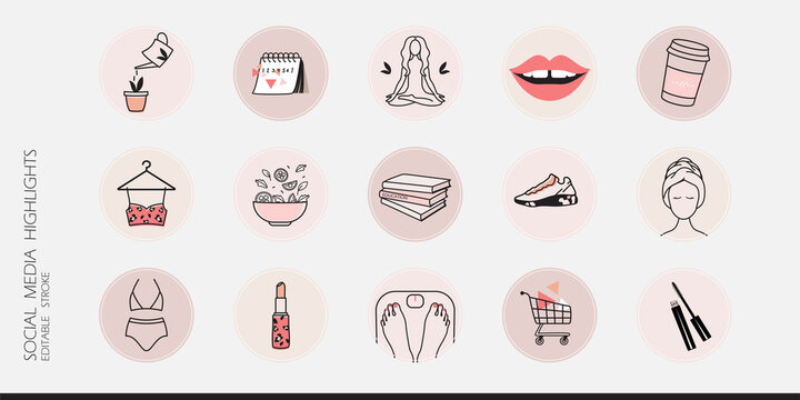 Instagram social media highlight cove icons or stickers for beauty, makeup, fashion lifestyle branding