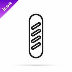 Black line French baguette bread icon isolated on white background. Vector