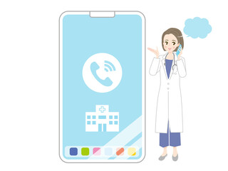 スマホで相談に応える医師とスマホのイラスト素材