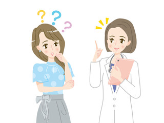 女性医師に相談する若い女性のイラスト素材