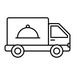 caterer cargo vehicle vector line icon design, Retail Food delivery service symbol, Touch less Meal Courier Sign, Grocery pickup stock illustration, Outdoor Catering Van Concept, 