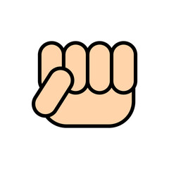 Fingers clenched into a fist. Outline and line style. Simple minimal colored vector illustration on white background.