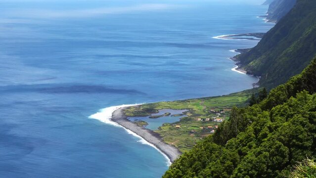Lagoa da Faj&atilde; dos Cubres, Sao Jorge Lagoon, Beautiful Landmarks in the Azores Islands, Time Lapse
