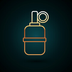 Gold line Hand grenade icon isolated on dark blue background. Bomb explosion. Vector
