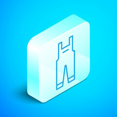 Isometric line Work overalls icon isolated on blue background. Silver square button. Vector