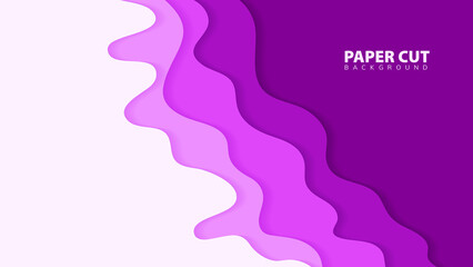 Horizontal abstract background and paper cut shapes in purple color