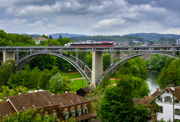 Arch of the truss bridge over Aare river in Bern, Switzerland.