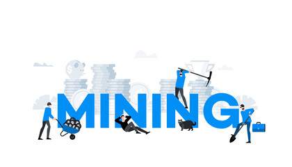 Flat vector illustration. Animation ready duik friendly vector. Conceptual business story. Cryptocurrency exchange, blockchain technology, bitcoin, cryptocurrency mining, digital money market.