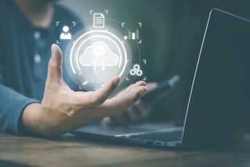 The concept of using technology to connect data to the world, business man use smartphones. online transaction on the internet Big data is used marketing payment Search information