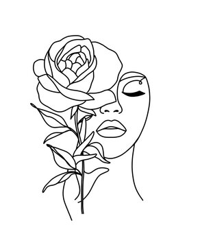 Beautiful woman face in line art style