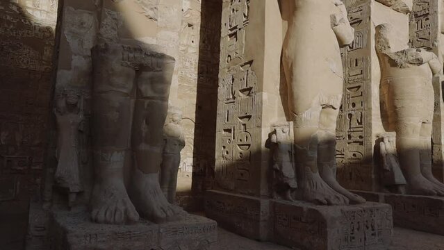 Statues in the Ancient Egyptian Temple of Medinet Habu, Luxor