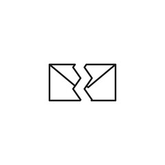 Post and letter monochrome sign. Outline symbol drawn with black thin line. Suitable for web sites, apps, stores, shops etc. Vector icon of ripped envelope