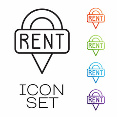 Black line Location key icon isolated on white background. The concept of the house turnkey. Set icons colorful. Vector