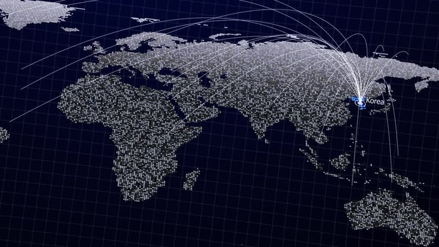 Trade and contacts from Korea to other countries around the world. Technology and network connection.	