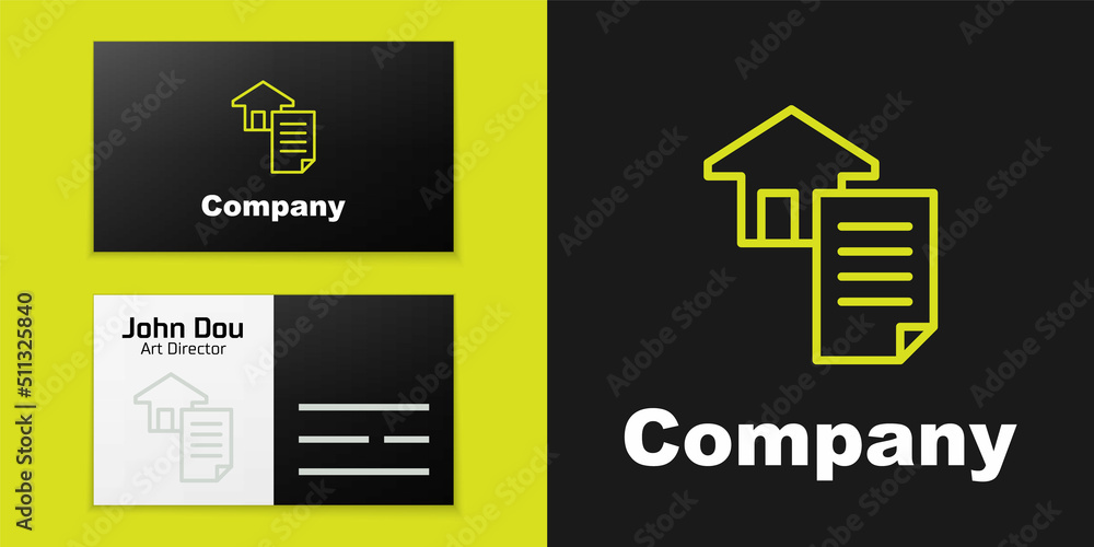 Poster logotype line house contract icon isolated on black background. contract creation service, document 