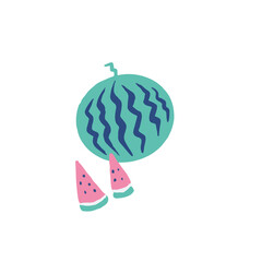 夏の風物詩　丸々スイカと切りスイカのベクターイラスト素材