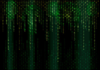 Technology background binary data digital code on dark color.