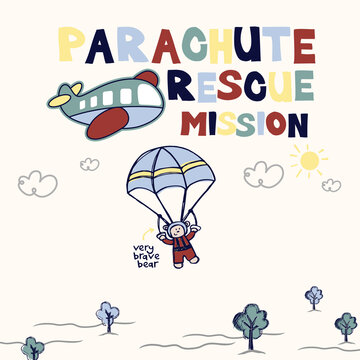 cute animal parachute jump vector