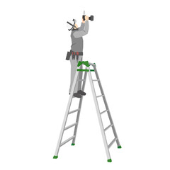 脚立で作業する作業員のイラスト © you