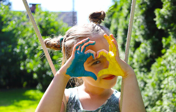 Girl Ukrainian. Flag Of Ukraine Yellow-blue .beautiful Portrait