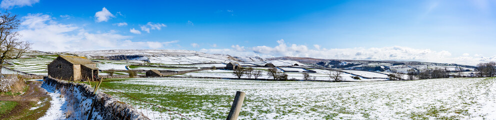 Snow covered Yorkshire Dales National Park winter panorama - 511328475