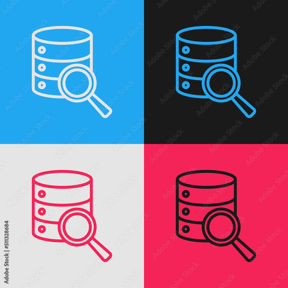 Poster pop art line server, data, web hosting icon isolated on color background. vector