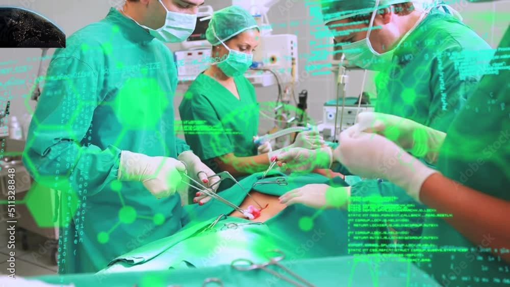 Poster animation of human brains and data processing over diverse surgeons in operating theatre