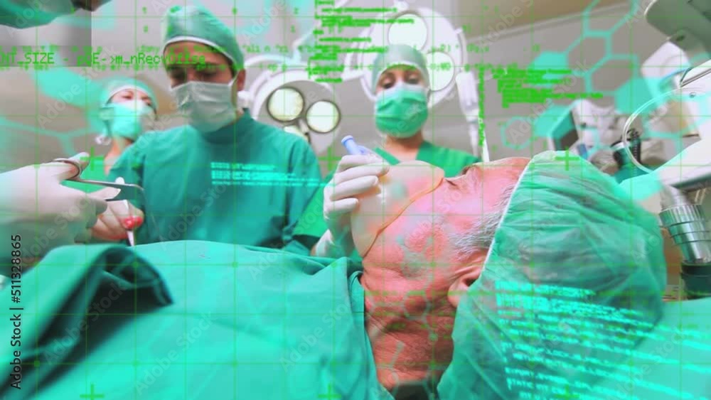 Poster animation of data processing over diverse surgeons in operating theatre