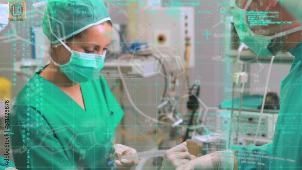 Poster animation of data processing over diverse surgeons in operating theatre
