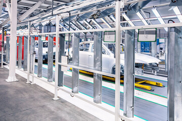 cars in a row at car plant