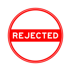 Red color round seal sticker in word rejected on white background