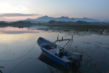 boat on the lake, Kanchanaburi, thailand