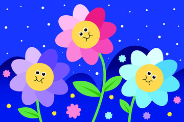 Happy Colorful Daisies Illustration Design