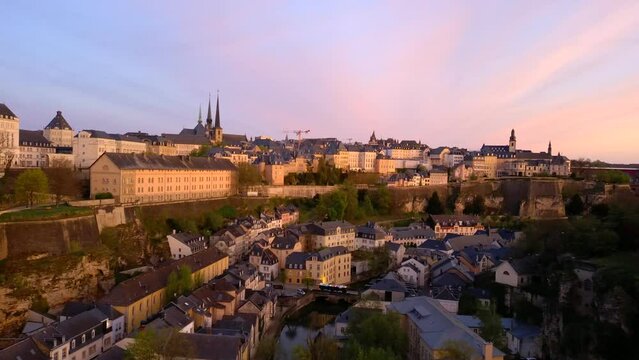 Luxembourg grund drone footage at sunrise